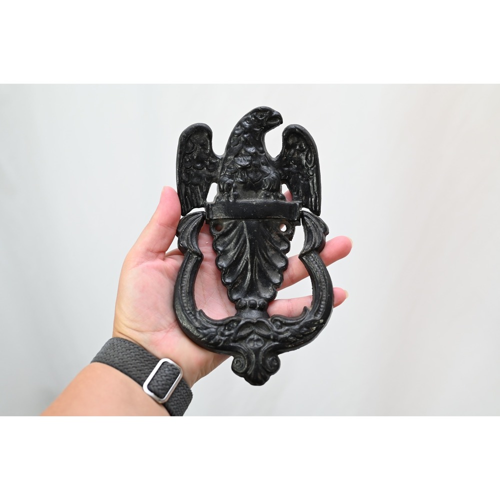 Vintage Cast Iron Eagle Door Knocker Black American Federal Style 7.25"